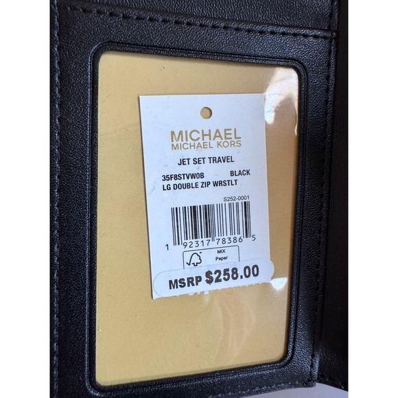 Michael Kors Jet Set Travel Double Zip Wristlet Wallet MK Logo Signature Black - Picture 3 of 15